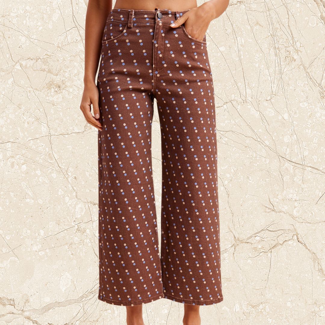 Brown Polka Dot  Twill Pant