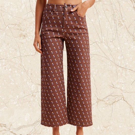 Brown Polka Dot  Twill Pant