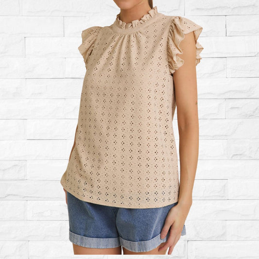 Cream Ruffle Sleeve Top