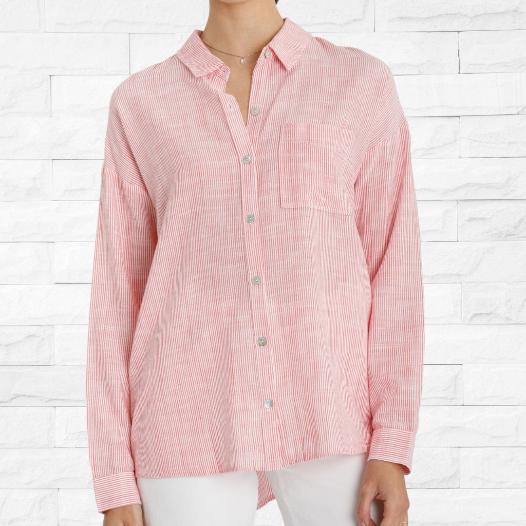 Coral Pinstripe Button Down