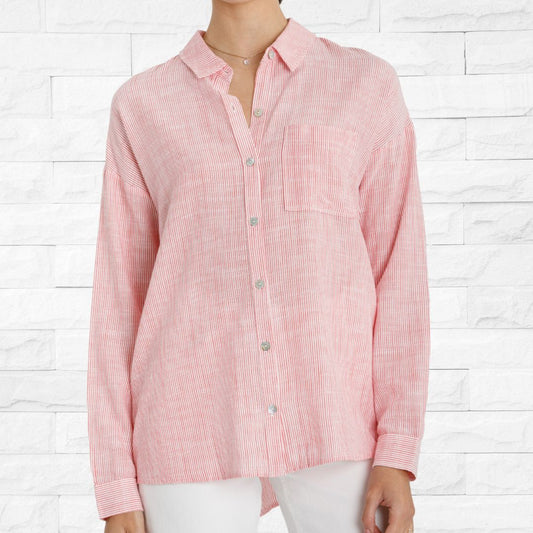 Coral Pinstripe Button Down